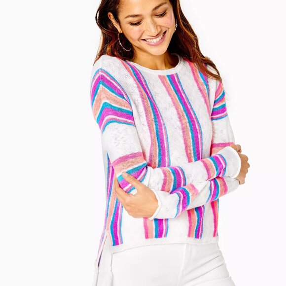 LILLY PULITZER Rozalia Stripe Cotton Tassels Beach Casual Pullover Sweater Top - Picture 1 of 15